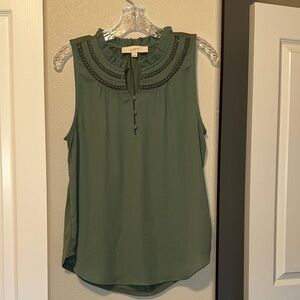 LOFT Sleeveless Olive Blouse with Detailed Neckline